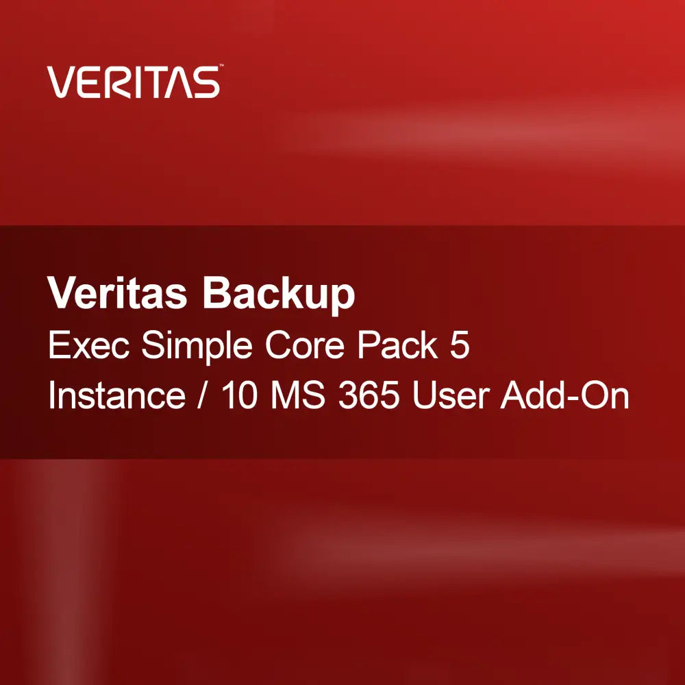 Veritas Backup Exec Simple Core Pack 5 Instantie / 10 MS 365 Gebruiker Add-On